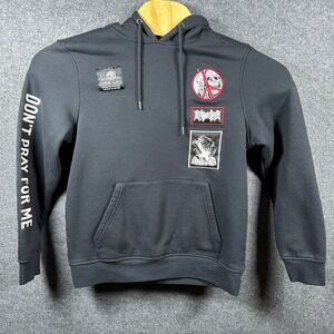 Lurking Class Hoodie Mens S Black Graphic Patch Don't Pray‎ For Me Pullover Punk